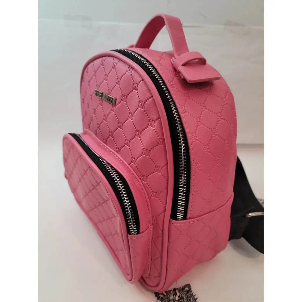 Steve‎ Madden Mini Backpack Women Pink Quilted Monogram Logo Embossed Small Bag